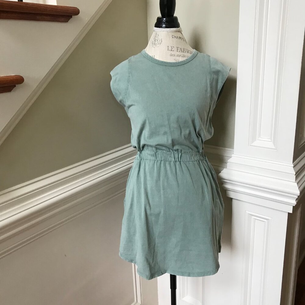 Z Supply Paxton Jersey Mini Dress Womens Small Green Crew Neck Cap Sleeve Cotton - Picture 5 of 14